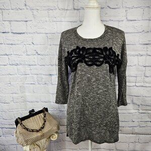 NWT Maurices Sz S Marled Black Velvet Lace 3/4 Sleeve Lightweight Knit Tunic Top